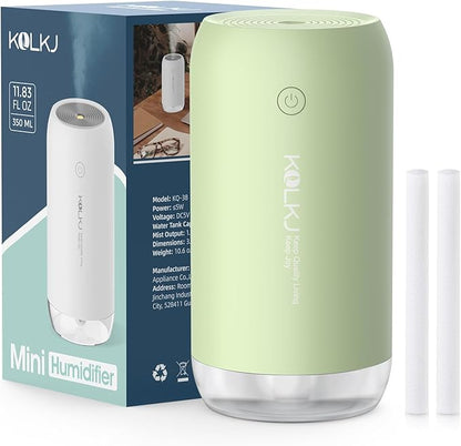 Portable Mini Humidifier, KQLKJ 350ml Small Cool Mist Humidifiers, USB Personal Desktop Humidifier for Bedroom Car Office Travel with Auto Shut-Off & 2 Mist Modes (Green)