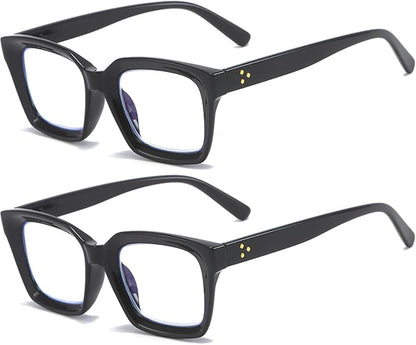REAVEE 2 Pack Oprah Style Oversized Reading Glasses for Women Men Blue Light Blocking, Ladies Stylish Retro Square Large Computer Readers (Black/Black 3.5x)