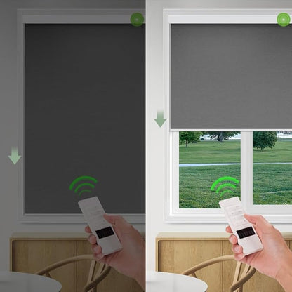 ZSHINE Motorized Blackout Window Blinds Over-Size Customize Width (21-114 Inches) Remote Control Wireless and Rechargeable Motor Roller Shades Blinds for Windows(Dark Grey)