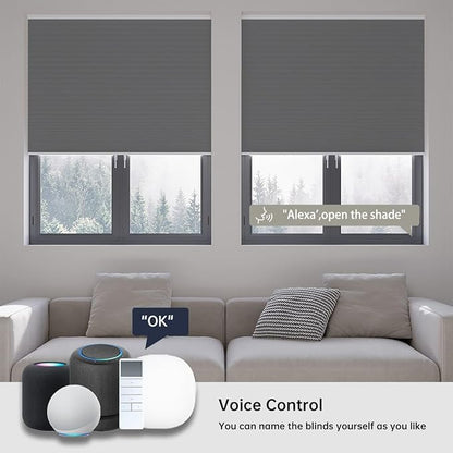 Motorized Cellular Shades with Remote, Blackout Smart Cellular Shades Compatible with Alexa, Cordless Honeycomb Window Blinds for Bedroom Home Office, Custom Size, Blackout Light Grey