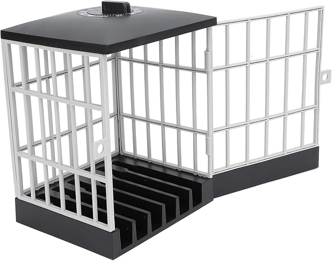 Cell Phone Jail Lock Box, Timer-Enabled Smartphone Storage Cage with Key Lock for 6 Phones, Black Grey Phone Stand Holder for Classroom Home Office to Limit Screen Time