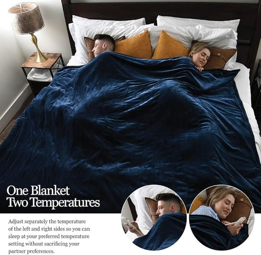 Medical king Heated Blanket, Machine Washable Extremely Soft & Comfortable Electric Blanket Throw Fast Heating with Hand Controller 10 Heating Settings & auto Shut-Off (Blue, 84 x 90)