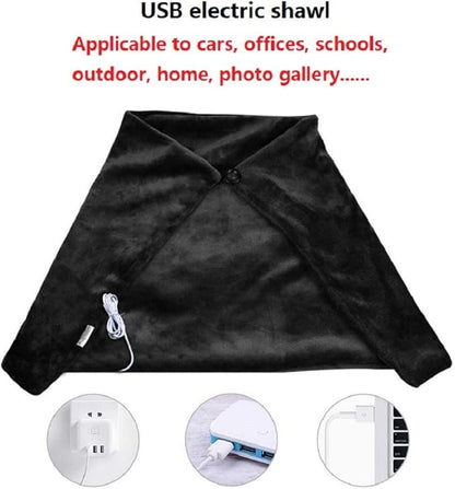 USB Electric Heating Blanket Personal Single-Person Small-Sized Heated Shawl 3 Heating Settings for Library, Outdoors, Car (Black)