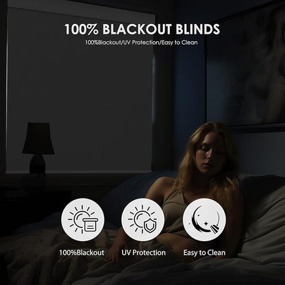 DENFOON Motorized Blinds with Remote,Thermal Electric Blinds【with Cover】,Customizable Automatic Roller Shades, Blackout Remote Control Blinds for Windows Upgrade to Smart Blinds, Gray