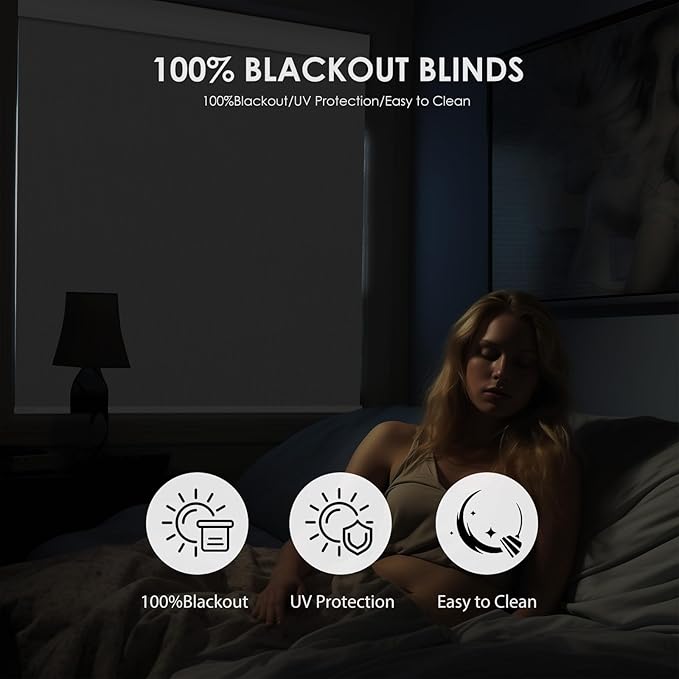 DENFOON Motorized Blinds with Remote,Thermal Electric Blinds【with Cover】,Customizable Automatic Roller Shades, Blackout Remote Control Blinds for Windows Upgrade to Smart Blinds, Black
