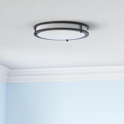 ASD LED 14" Round Flush Mount Lighting, Close to Ceiling Light Fixture | 3CCT, Dimmable, Energy Star, ETL Listed | 21W 1675LM 3000-5000K 120V | Low Profile Double Ring Lamp | Black, 4 Pack