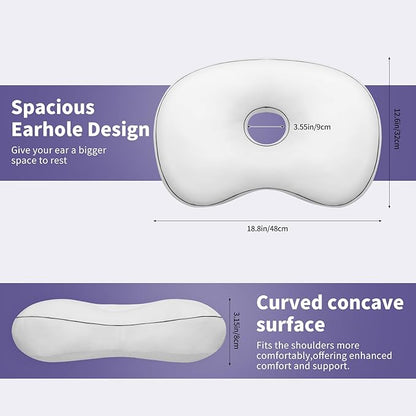 Ear Piercing Pillow - Side Sleeper Support with 3.5" Ear Hole Relief, Hypoallergenic Velvet Orthopedic Pillow for Healing Piercings