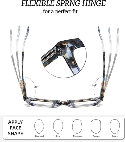 Hubeye Oprah Style Reading Glasses for Women Men Blue Light Blocking Computer Square Readers with Spring Hinge