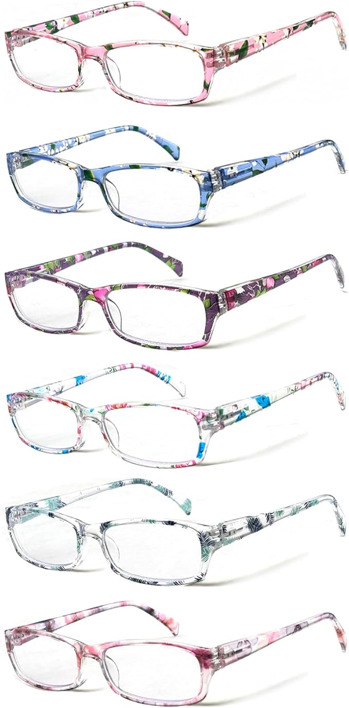 Henotin 6-Pack Reading Glasses Blue Light Blocking Anti Eyestrain Computer Reading Glasses for Women and Men Readers (Mix Color-B, 0.00, Diopters)
