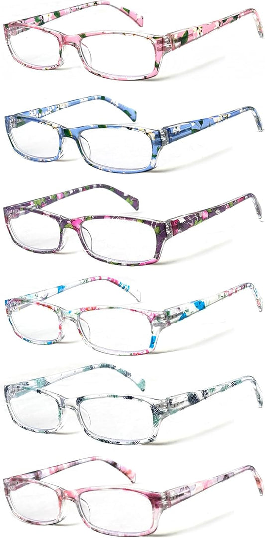 Henotin 6-Pack Reading Glasses Blue Light Blocking Anti Eyestrain Computer Reading Glasses for Women and Men Readers (Mix Color-B, 0.00, Diopters)