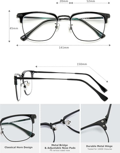 Blue Light Blocking Glasses for Men Metal Browline Computer Gaming Glasses Filter Blue Ray (Black Frame)