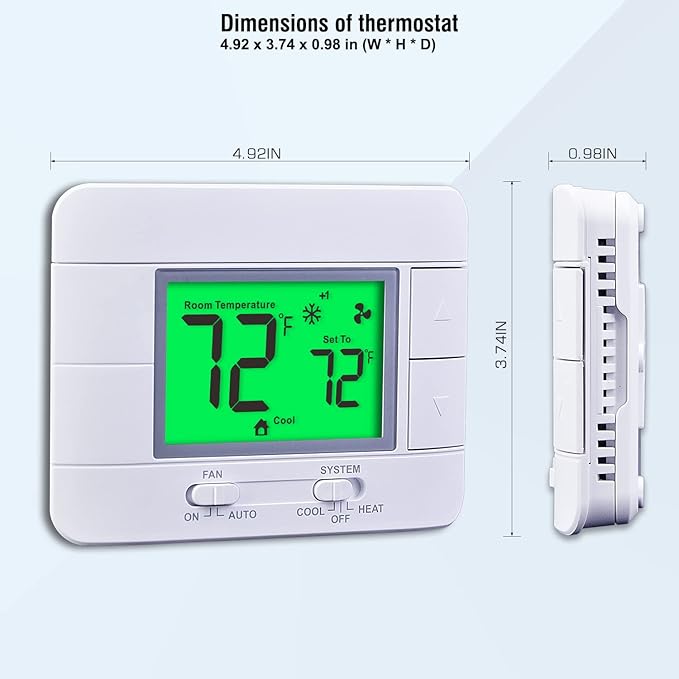 Upgraded Multi-Stage Non-Programmable Thermostats for Home 2 Heat/2 Cool, with Temperature & Humidity Monitor and Large Green LCD