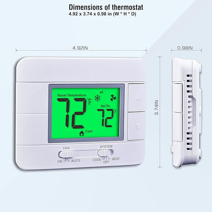 Upgraded Multi-Stage Non-Programmable Thermostats for Home 2 Heat/2 Cool, with Temperature & Humidity Monitor and Large Green LCD