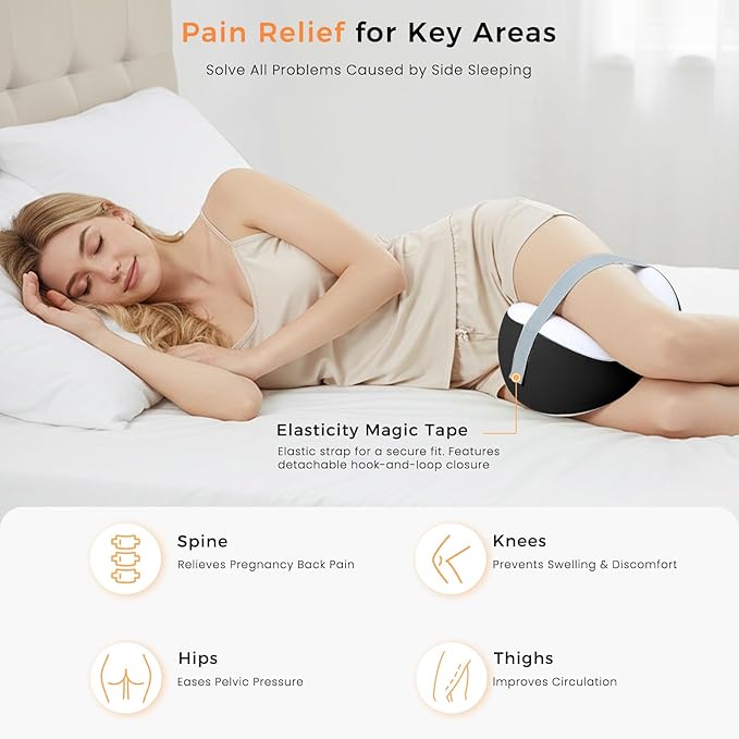 Knee Pillow for Side Sleepers, Memory Foam Leg Pillow for Spine Alignment, Sciatica, Hip & Joint Pain Relief, Breathable Cover & Adjustable Strap for Side/Back Sleepers