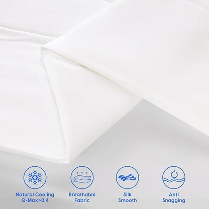 Rwlvpe Cooling Comforter Queen Size, 100% Rayon Derived from Bamboo Shell, Cooling Blanket for Hot Sleepers, Q-Max>0.48 Breathable Bamboo Fill Duvet Insert (90"x90", White)