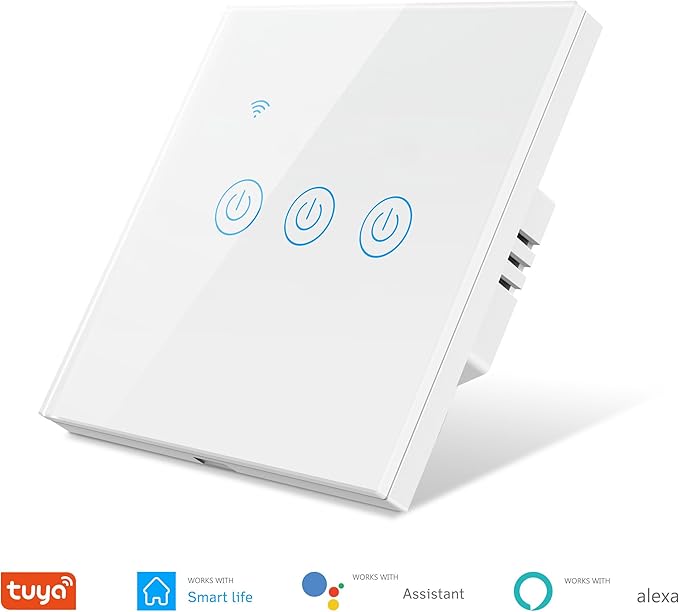 Tuya Smart WiFi Touch Light Switch EU No Neutral Wire Required Compatible with Voice Control White 1 Gang
