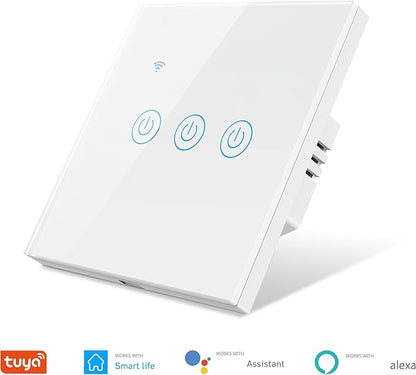 Tuya Smart WiFi Touch Light Switch EU No Neutral Wire Required Compatible with Voice Control White 1 Gang