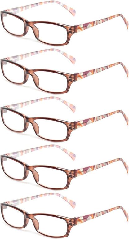 Kerecsen Reading Glasses 5 Pairs Fashion Ladies Readers Spring Hinge with Pattern Print Eyeglasses for Women (5 Brown, 4.0, x)