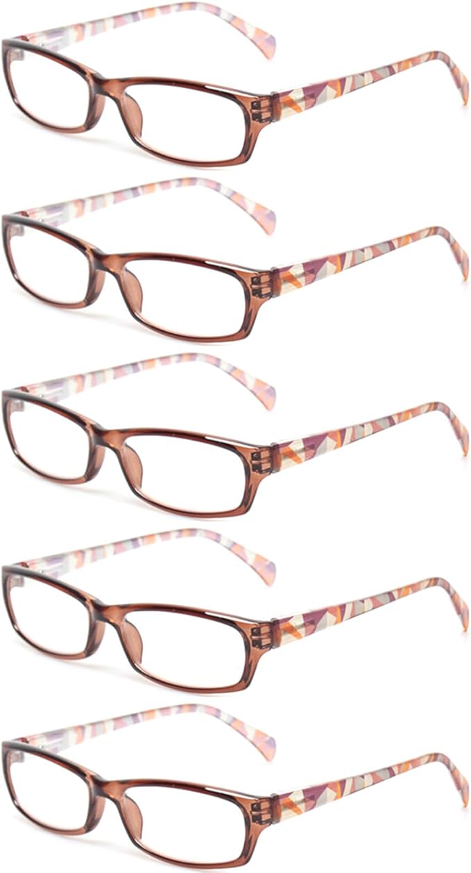 Kerecsen Reading Glasses 5 Pairs Fashion Ladies Readers Spring Hinge with Pattern Print Eyeglasses for Women (5 Brown, 0.5, x)