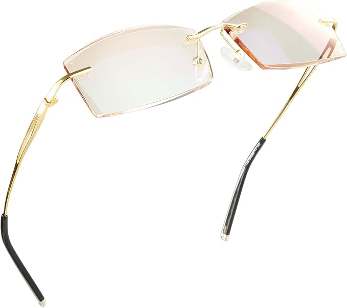 LifeArt Blue Light Blocking Glasses,Computer Reading Glasses,Rimless Frame Tinted Lens with Diamond,Stylish for Men (+2.00 Magnification)