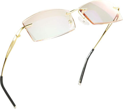 LifeArt Blue Light Blocking Glasses,Computer Reading Glasses,Rimless Frame Tinted Lens with Diamond,Stylish for Men (+3.00 Magnification)