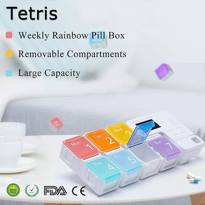 7 Days Pill Dispenser Organizer with Reminder Alarm - CozyCabin Portable Travel Vitamins Medicine Box Case(Rainbow)