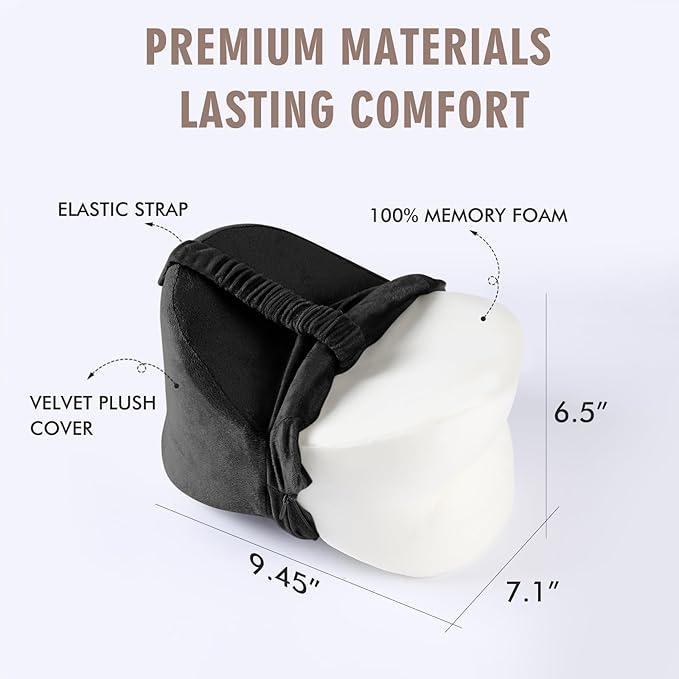 Black Knee Pillow for Side Sleepers - Memory Foam Between Leg Pillows for Sciatica Pain Relief, Hip/Leg/Ankle Support with Non-slip Strap, Spine Alignment for Pregnancy, Post-Surgery Recovery