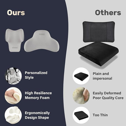 Coverado Lumbar Support and Headrest Pillow for Car, Memory Foam Ergonomic Head Neck Support Pillow for Driving Seat, Back Support and Pain Relief, Seat Cushion for Car, Driver, Office