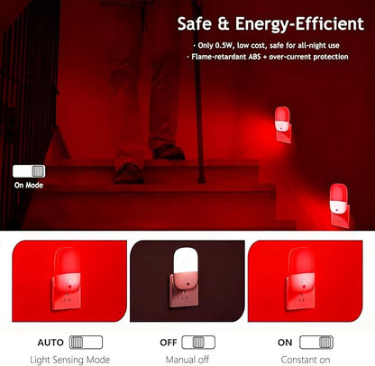 670nm Red Light Night Light for Sleep Therapy, 2 Pack Auto On/Off Dimmable Night Light with Dusk to Dawn Sensor, LED Night Lights Plug into Wall Promote Melatonin Natural Sleep for Baby Kid Adult Room