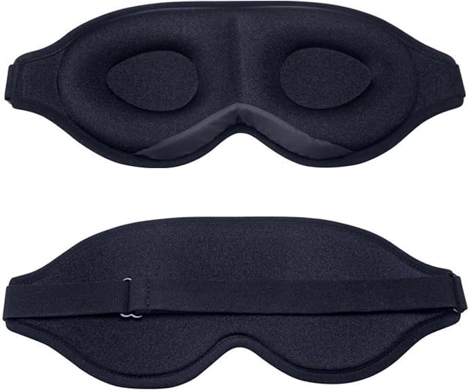 3D Contoured Sleep Mask, Memory Foam, Adjustable Strap, Ergonomic Design for Total Darkness (Black)