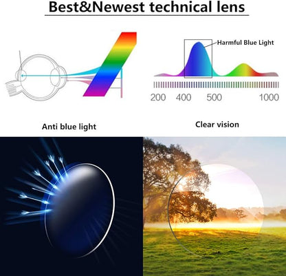 Reading Glasses Blue Light Blocking for Men Women,Rectangular Frame Computer Readers with Spring Hinge