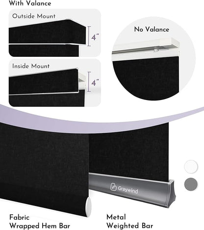 Graywind Rechargeable Smart Sliding Panels Blinds Compatible with Alexa Google Motorized Custom Panel Track Blinds Remote Control for Patio Sliding Door Closet Door Width Up to 177" (Matt Black)