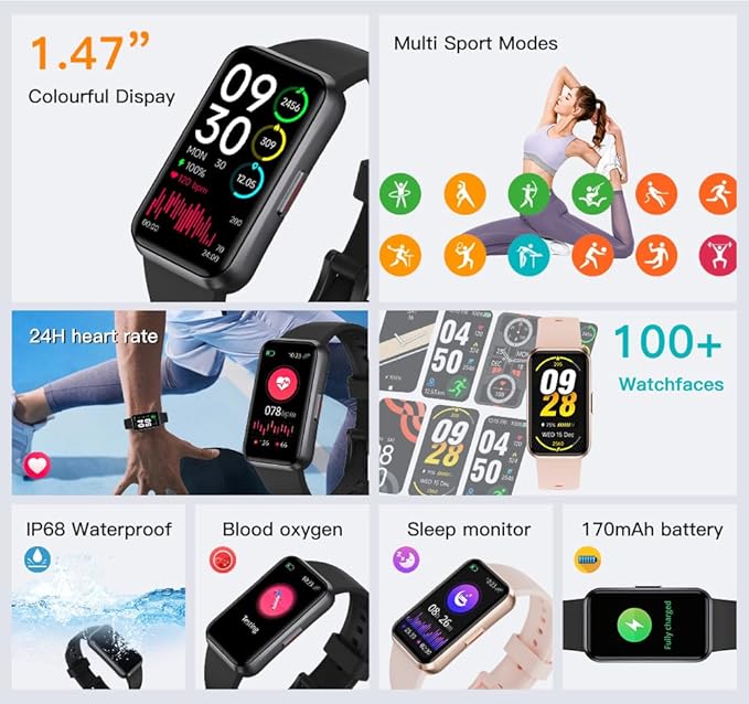 Fitness Trackers,Blood Oxygen Heart Rate Sleep Monitor,Smart Band 24/7 Health Monitoring,Calorie Pedometer Steps Counter Activity watchs/Notifications for iOS/Android