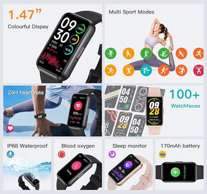 Fitness Trackers,Blood Oxygen Heart Rate Sleep Monitor,Smart Band 24/7 Health Monitoring,Calorie Pedometer Steps Counter Activity watchs/Notifications for iOS/Android