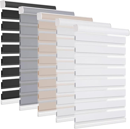 Changshade Blackout Cordless Zebra Blinds for Indoor Windows Doors, Custom Size Zebra Roller Shades Dual Layer Fabric Light Blocking Darkening for Living Room, Bedroom, Bathroom, Easy Install, White