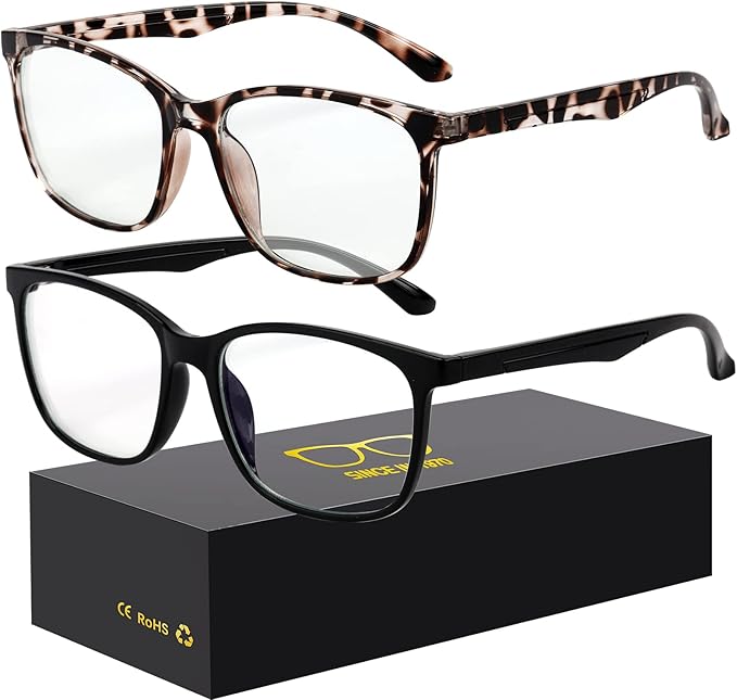 Blue-Light Blocking Glasses Computer Reading/Gaming/TV/Phones Glasses Fashion Anti Eyestrain UV Glasses for Women Men(A10 Black + Douhua)