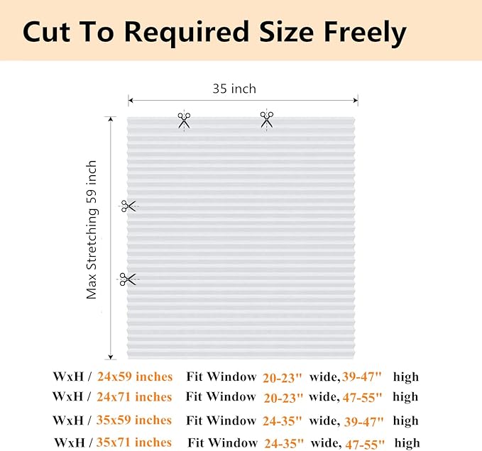 Window Blinds Cordless No Drill Cut to Size Clip On Stick On Self Adhesive Temporary Blinds Pleated Paper Blinds for Windows Doors Shades for Home Nursery Bedroom Kitchen Bathroom