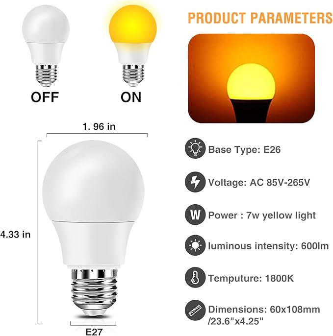 Neporal Amber Sleep Light Bulb – 1800K Blue Light Blocking LED Bulb, UL Listed, 9W Energy Saving Warm Night Light for Bedroom, Bedside, Kids Room, Relaxing Bedtime Use, 2 Pack