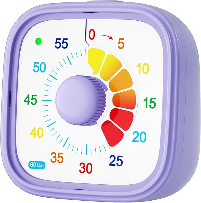 Visual Timer for Kids & Adults – 60-Minute Countdown Timer with Colorful Dial – Time Management Tool for Classroom, Homework, Cooking, and Productivity with Silent Operation