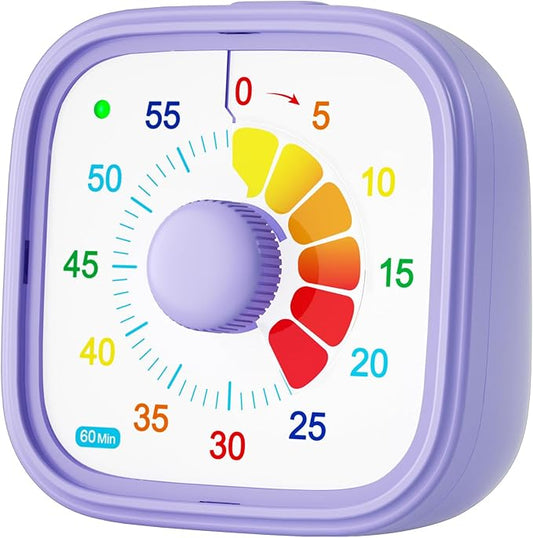 Visual Timer for Kids & Adults – 60-Minute Countdown Timer with Colorful Dial – Time Management Tool for Classroom, Homework, Cooking, and Productivity with Silent Operation