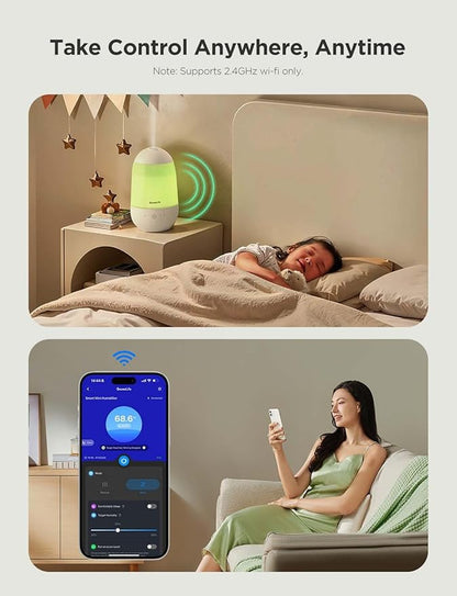GoveeLife Humidifiers for Bedroom, Smart Cool Mist Air Humidifier for Baby, Nursery, Plants, Easy to Clean & Top Fill Ultrasonic Humidifier with APP & Voice Control, Essential Oil Diffuser, Nightlight