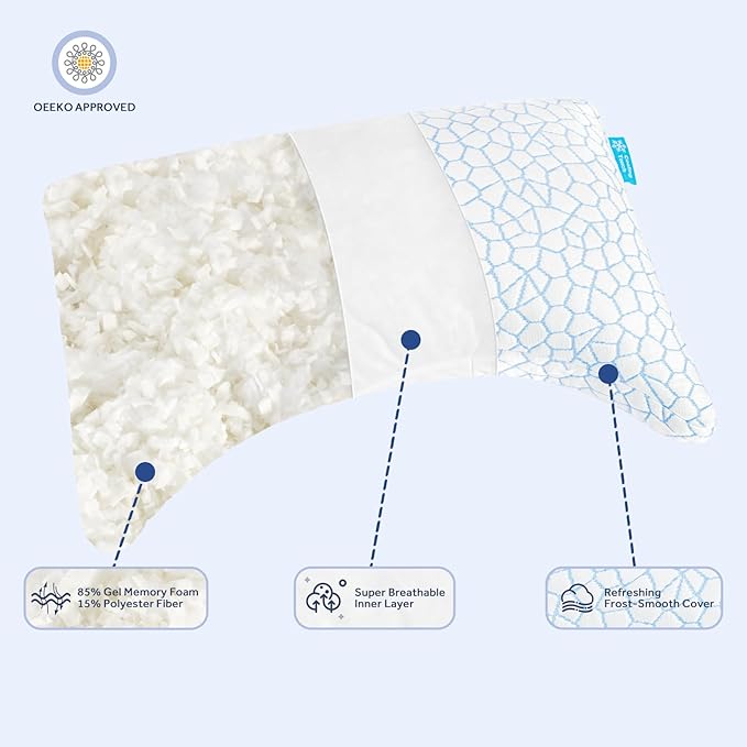 QUTOOL Double Sided Cooling Pillow for Side and Back Sleepers,Adjustable Soft & Firm Shredded Memory Foam Pillows for Neck Pain Relief,Curved Bed Pillows Queen Size Set of 2