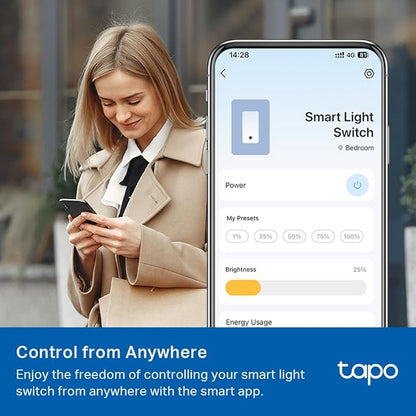 TP-Link Tapo Smart 3 Way Dimmer Switch KIT, Matter Compatible, Energy Monitoring, Neutral Wire Required, Works with Alexa, Siri, Google Home, SmartThings, UL Certified, 2.4GHZ Wi-Fi, Tapo S515D KIT