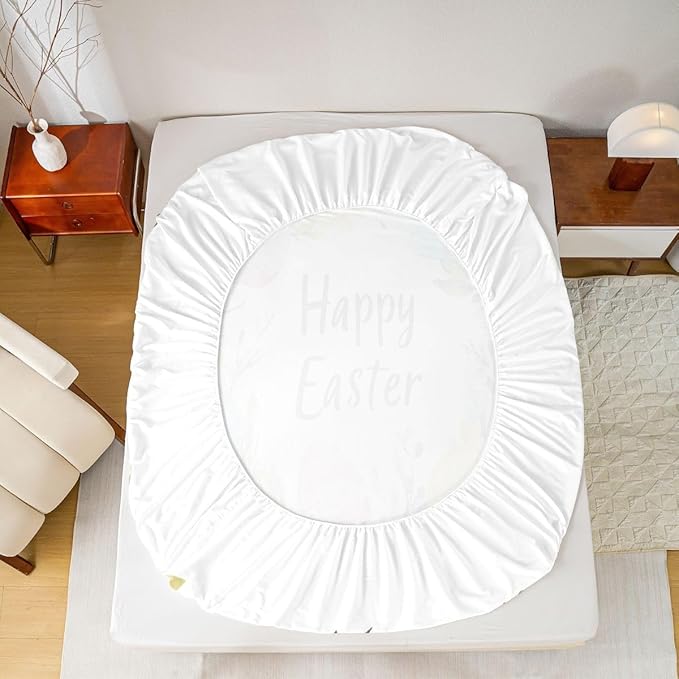 Happy Easter Fitted Sheet Twin Size Flowers Floral Easter Eggs Bedding Set for Kids Bedroom Spring Holiday Farmhouse Bed Sheet Set 2pcs White Colorful Deep Pocket Mattress Cover,No Top Flat