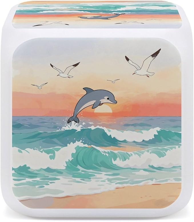 Ocean Waves Sunrise Digital Alarm Clock Color Change LED Digitals Clock with Battery Operated Modern Smart Alarm Clocks Wake Up Digital Clocks with 7 Color Nightlight for Bedroom