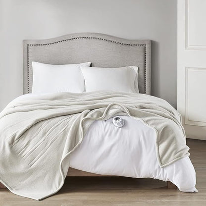 Serta Reversible Fleece to Sherpa Electric Blanket, Fast Heating, Auto Shut Off Timer, Multi Heat Setting, ETL Certified, Machine Washable, Tan Twin 84"x 62"