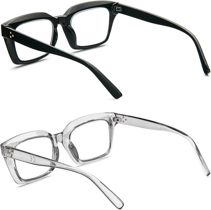 REAVEE 2 Pack Oprah Style Oversized Reading Glasses for Women Men Blue Light Blocking, Ladies Stylish Retro Square Large Computer Readers (Black/Grey 2.0x)