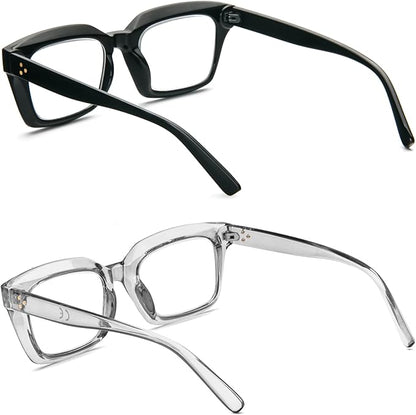 REAVEE 2 Pack Oprah Style Oversized Reading Glasses for Women Men Blue Light Blocking, Ladies Stylish Retro Square Large Computer Readers (Black/Grey 2.0x)