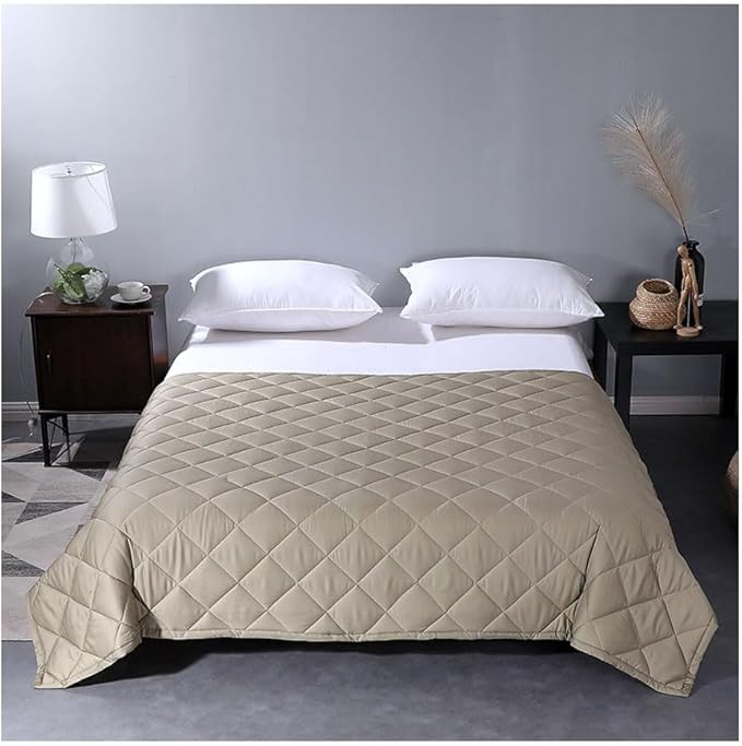 Weighted Blanket for Adults, Single Double Heavy Blanket with Fibre Fabric Premium Glass Bead All-Season Even Weight Distribution for Bed Sofa Khaki 150x200cm 6.8kg
