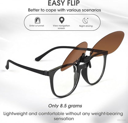 Clip on Polarized Night Vision Driving Glasses Flip up Sunglasses UV-400 to Wear Over Glasses for Night Driving